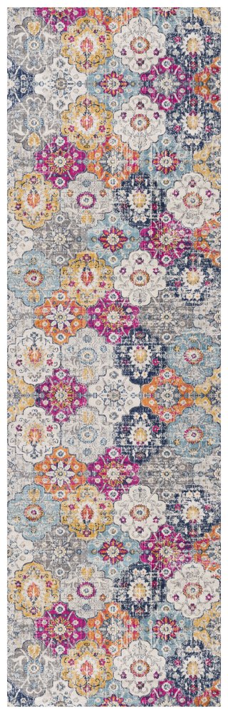 10' Blue And Ivory Floral Runner Rug