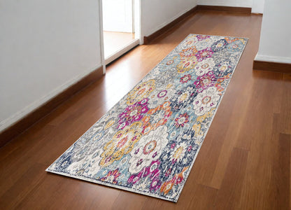 8' X 10' Blue and Ivory Floral Area Rug