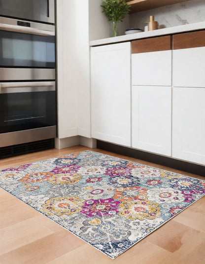 8' X 10' Blue and Ivory Floral Area Rug