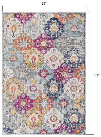 8' X 10' Blue and Ivory Floral Area Rug