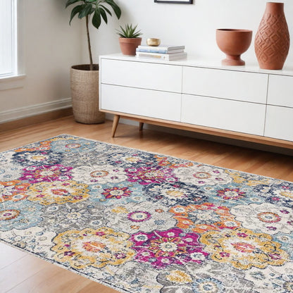 8' X 10' Blue and Ivory Floral Area Rug