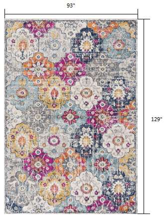 8' X 10' Blue and Ivory Floral Area Rug