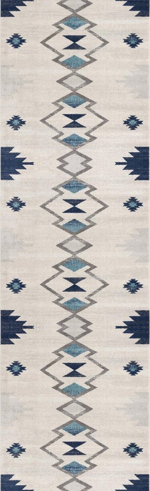 13' Blue And Ivory Southwestern Runner Rug