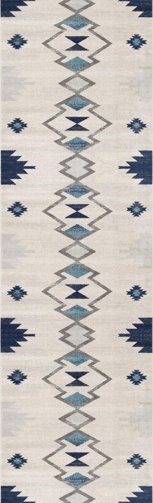 5' X 7' Blue and Ivory Southwestern Area Rug
