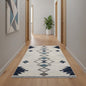 13' Blue And Ivory Southwestern Runner Rug