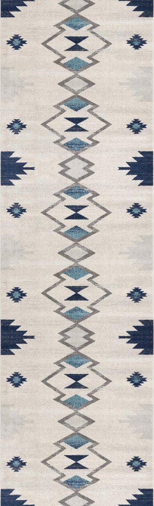 5' X 7' Blue and Ivory Southwestern Area Rug