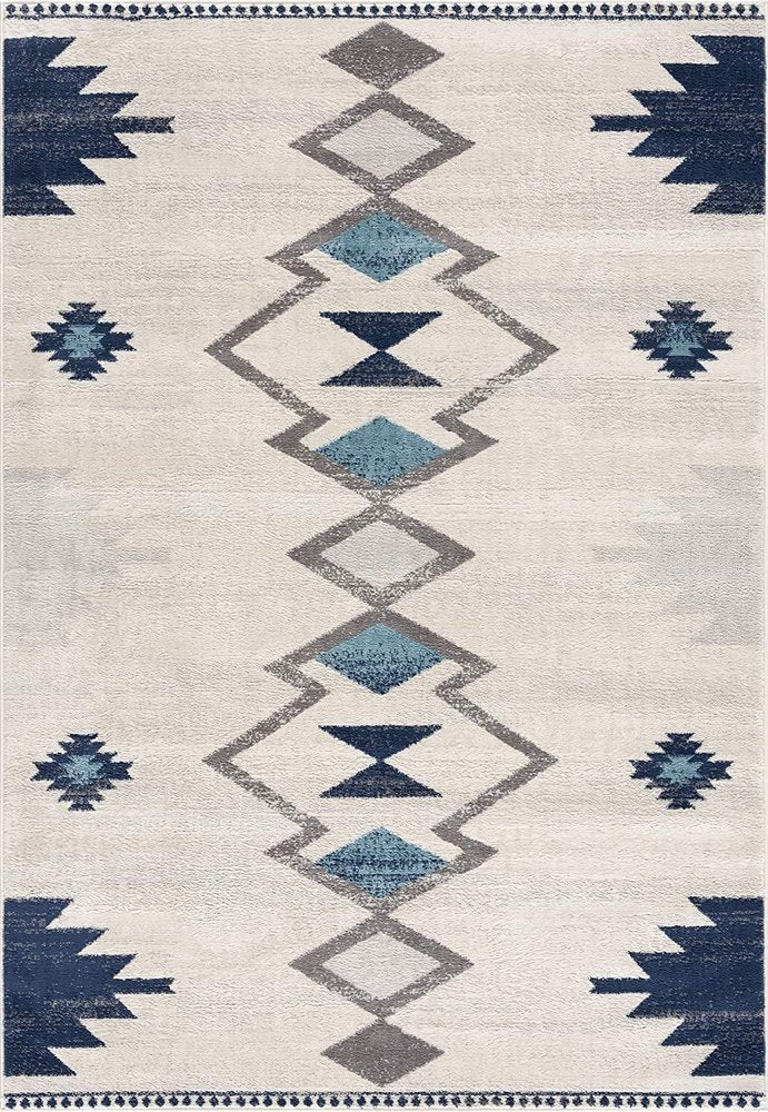 13' Blue And Ivory Southwestern Runner Rug