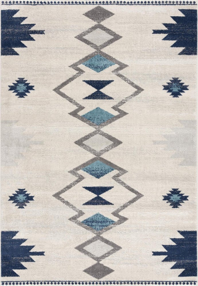 13' Blue And Ivory Southwestern Runner Rug