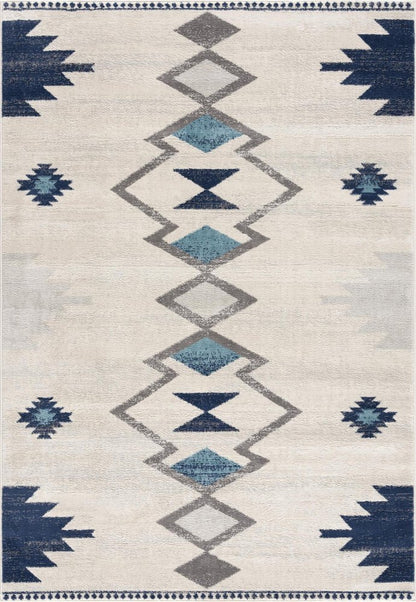 13' Blue And Ivory Southwestern Runner Rug