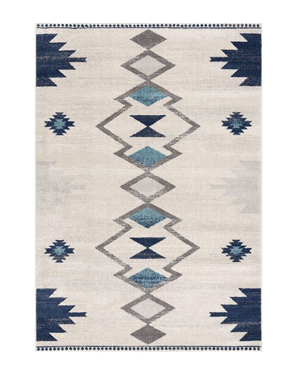 8' Runner Blue and Ivory Southwestern Runner Rug