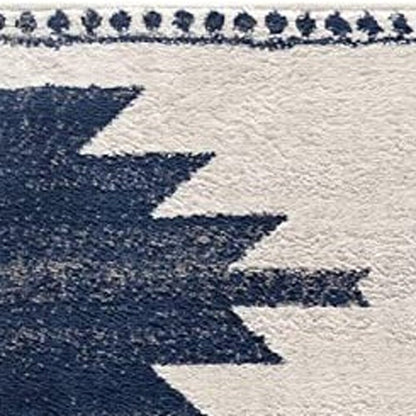 13' Blue And Ivory Southwestern Runner Rug
