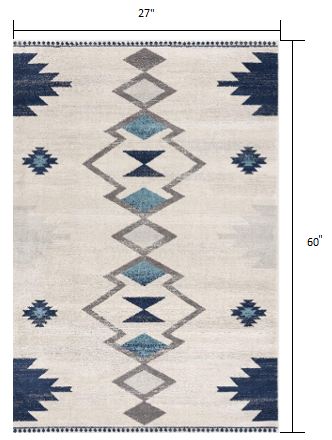 8' Runner Blue and Ivory Southwestern Runner Rug