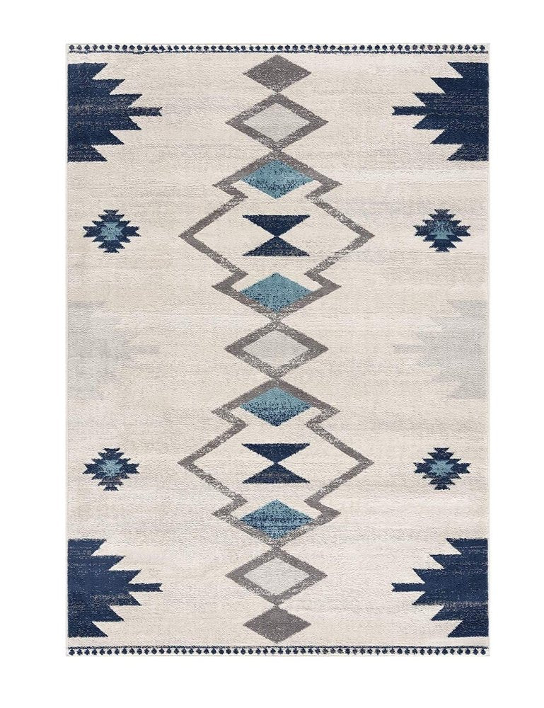 5' X 7' Blue and Ivory Southwestern Area Rug