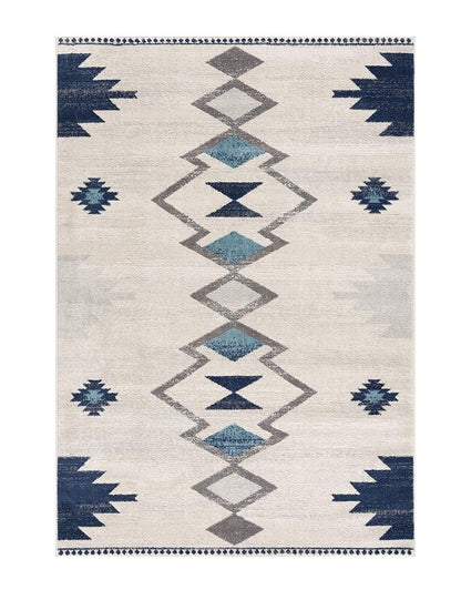 5' X 7' Blue and Ivory Southwestern Area Rug