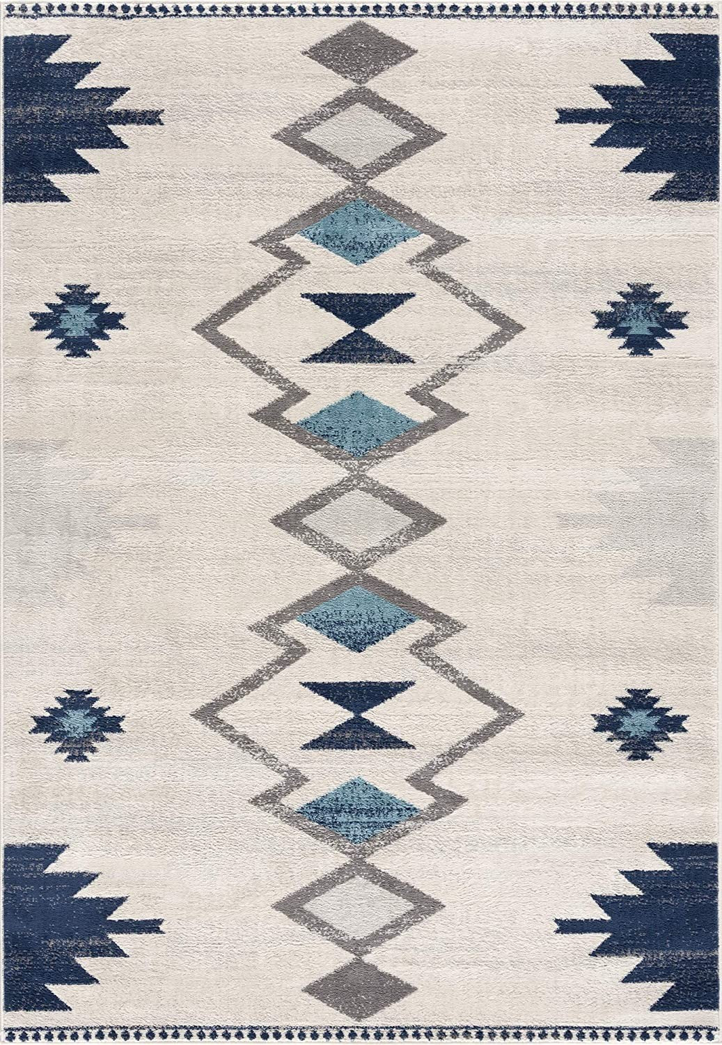 8' Runner Blue and Ivory Southwestern Runner Rug