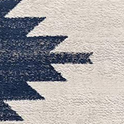 8' Runner Blue and Ivory Southwestern Runner Rug