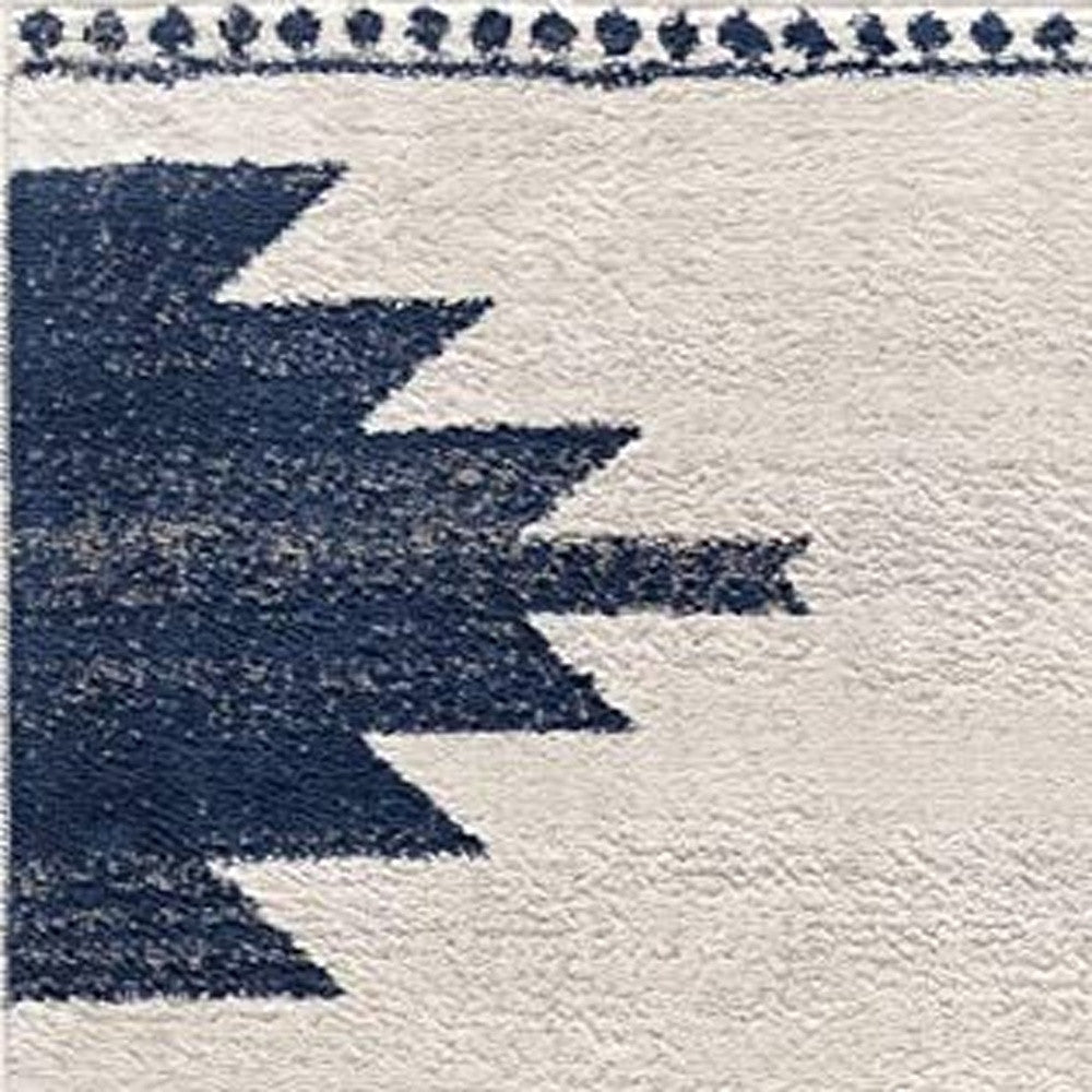 8' Runner Blue and Ivory Southwestern Runner Rug