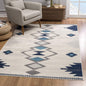 8' Runner Blue and Ivory Southwestern Runner Rug