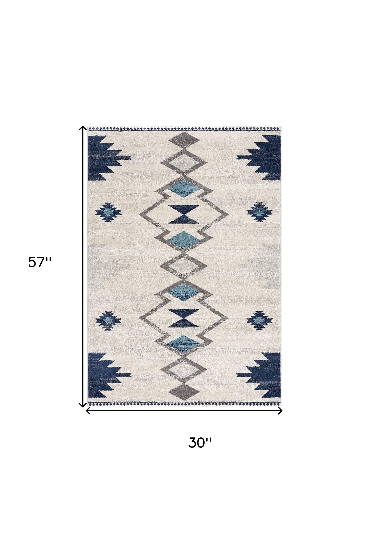 8' Runner Blue and Ivory Southwestern Runner Rug