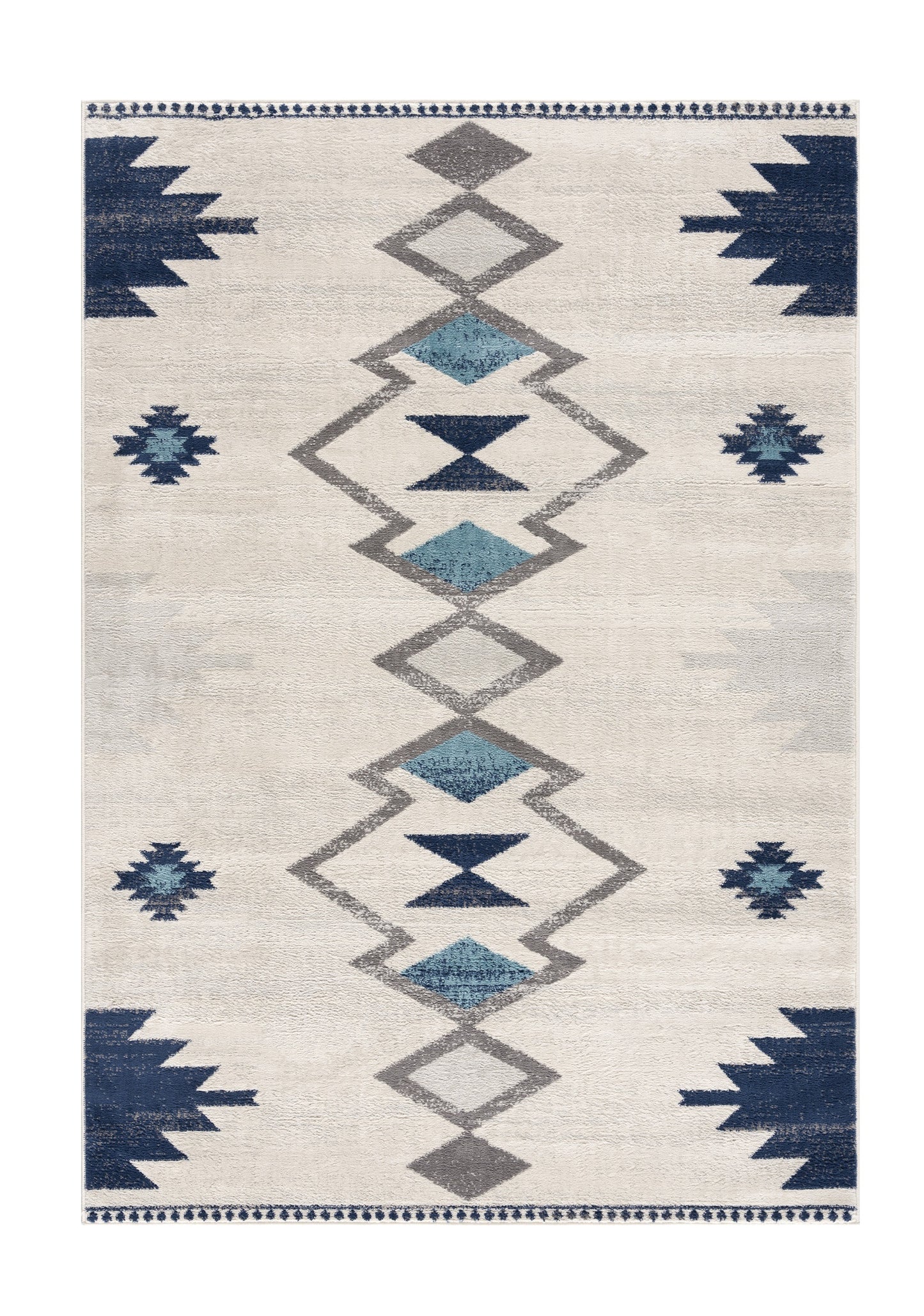 8' Runner Blue and Ivory Southwestern Runner Rug