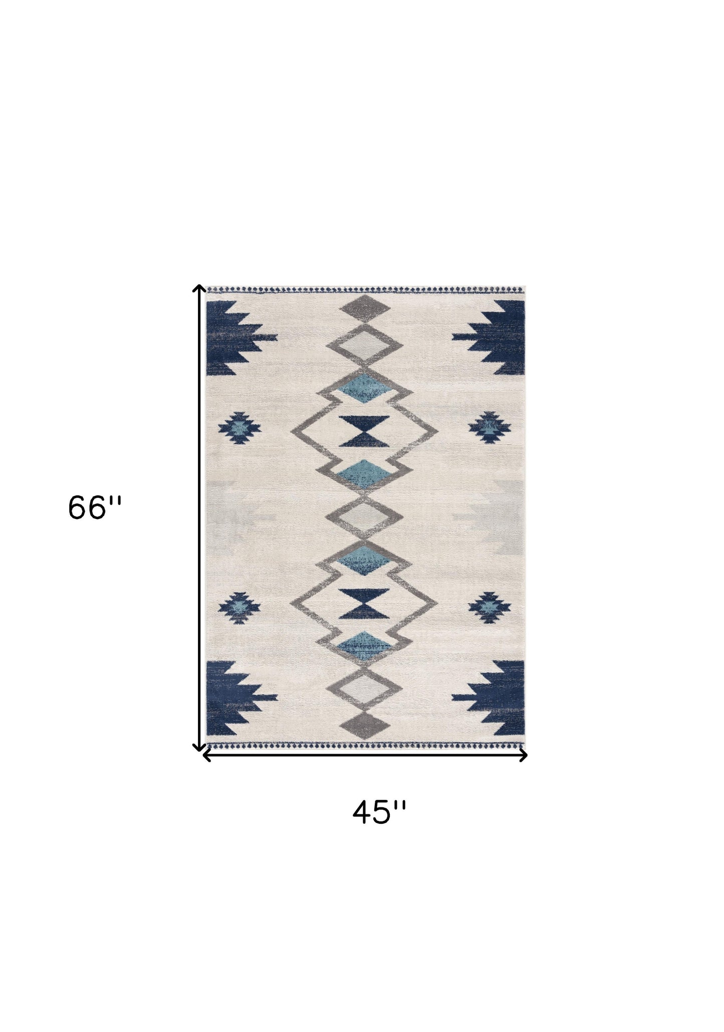 8' Runner Blue and Ivory Southwestern Runner Rug