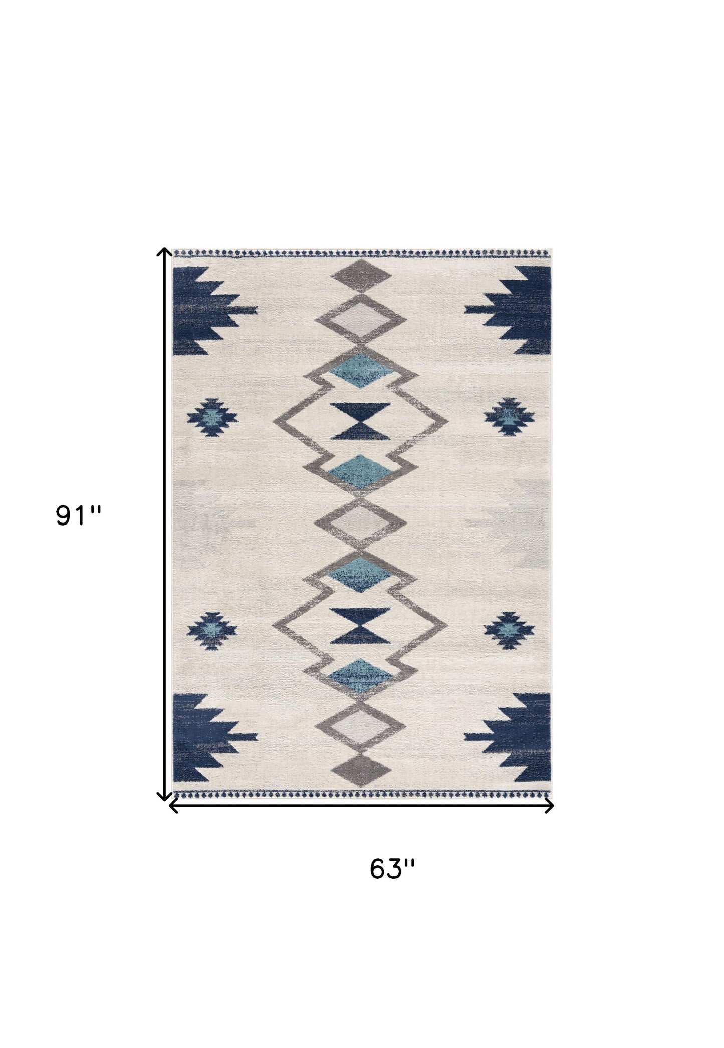 8' Runner Blue and Ivory Southwestern Runner Rug