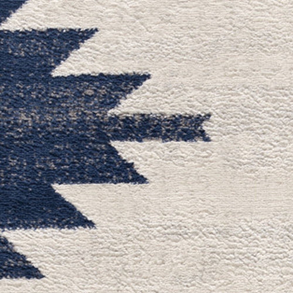 8' Runner Blue and Ivory Southwestern Runner Rug