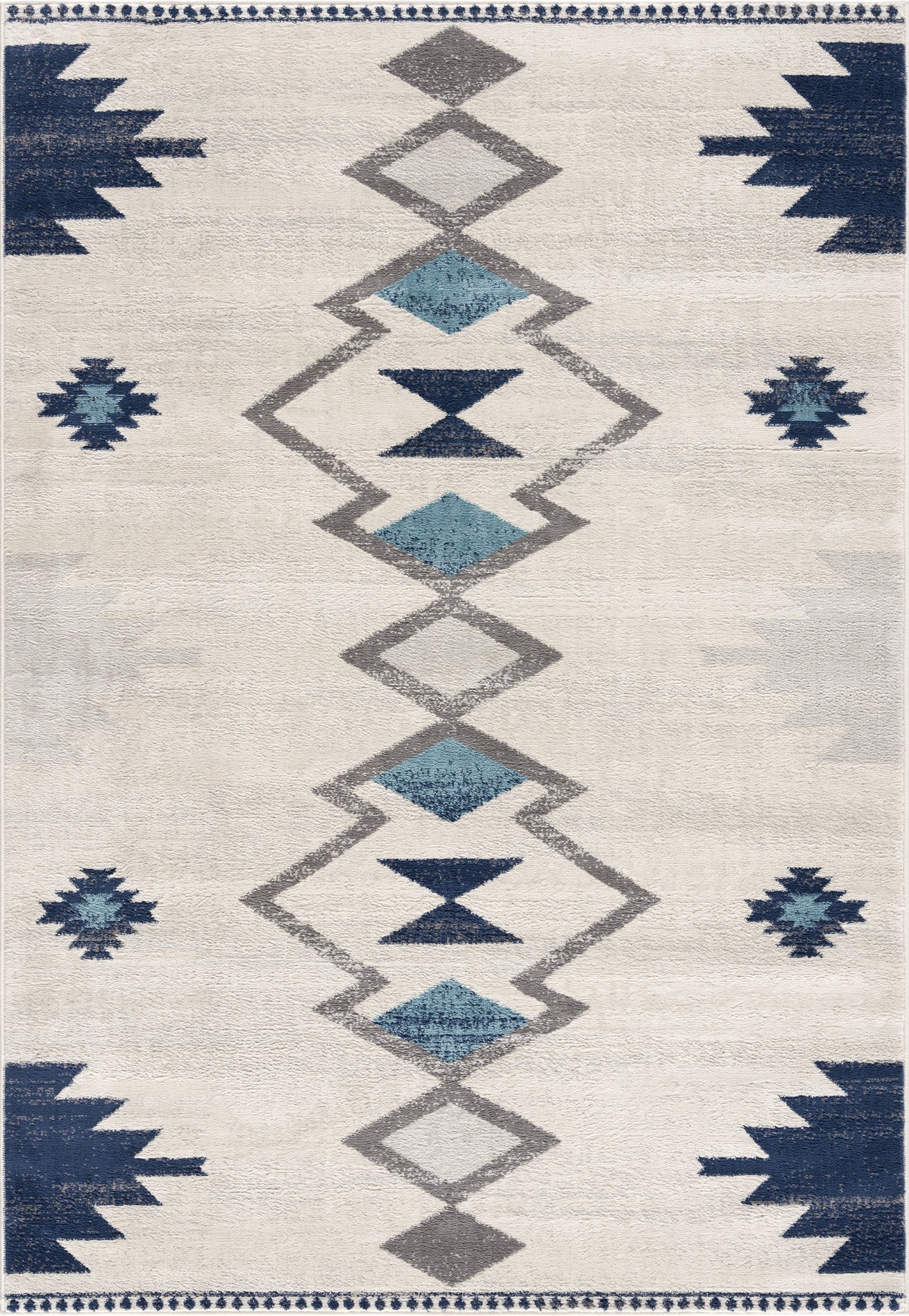 8' Runner Blue and Ivory Southwestern Runner Rug