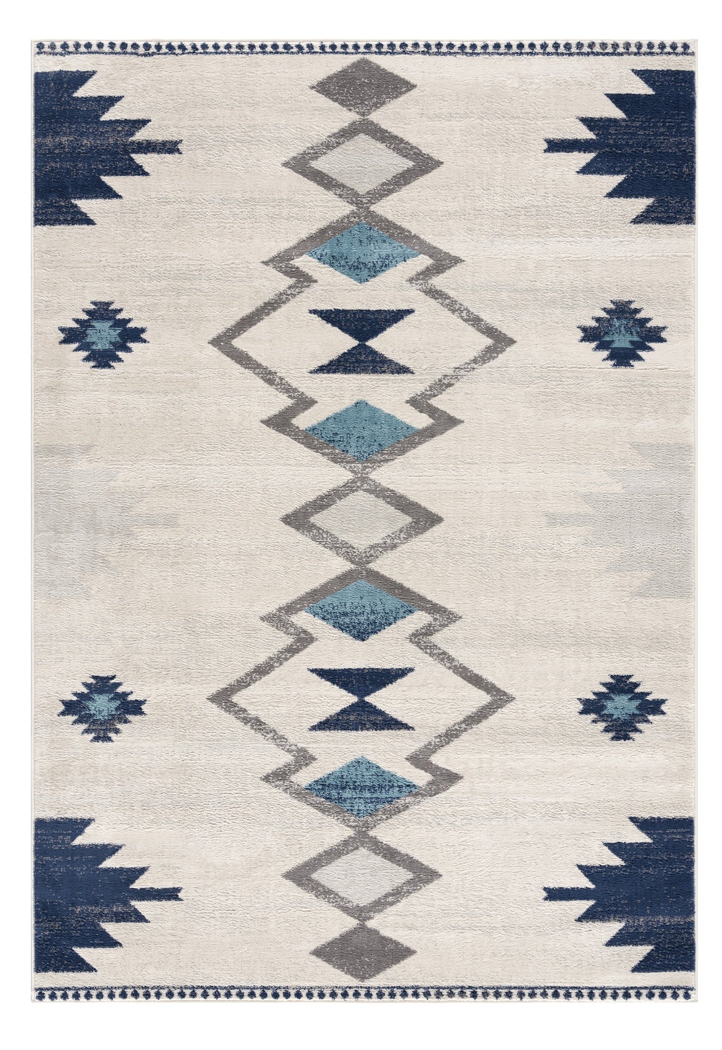 8' Runner Blue and Ivory Southwestern Runner Rug