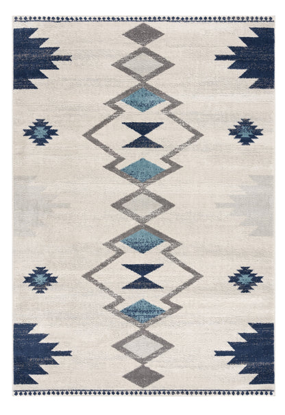 8' Runner Blue and Ivory Southwestern Runner Rug