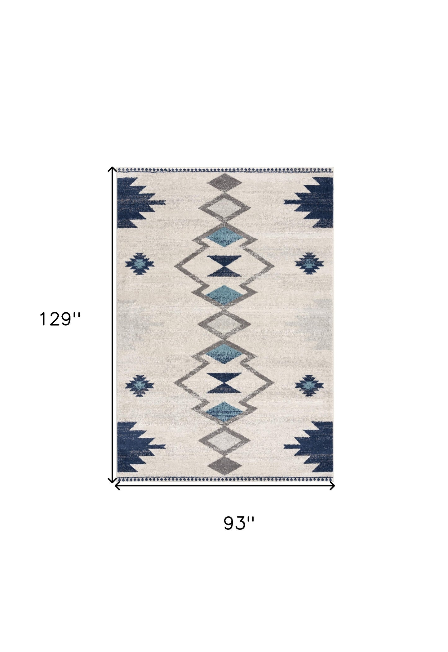 8' Runner Blue and Ivory Southwestern Runner Rug