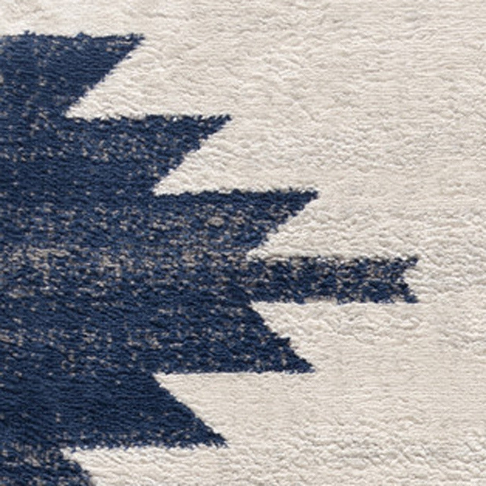 8' Runner Blue and Ivory Southwestern Runner Rug