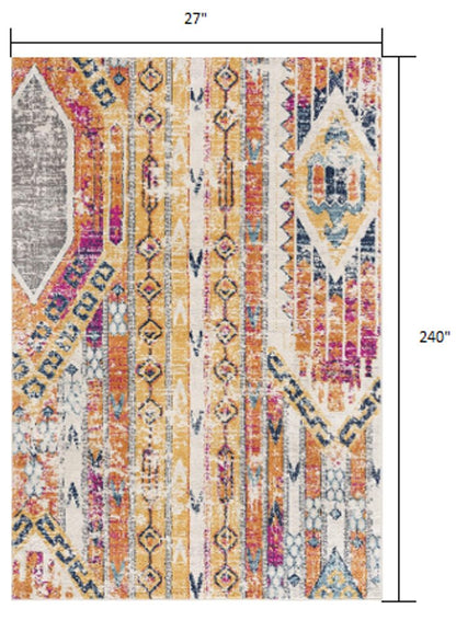 2' X 6' Gold And Ivory Southwestern Area Rug