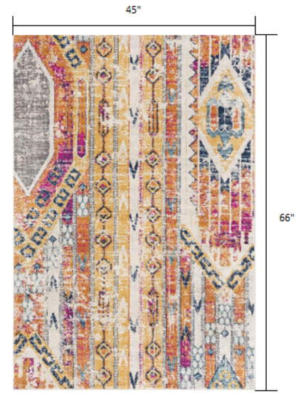 13' Runner Gold and Ivory Southwestern Runner Rug