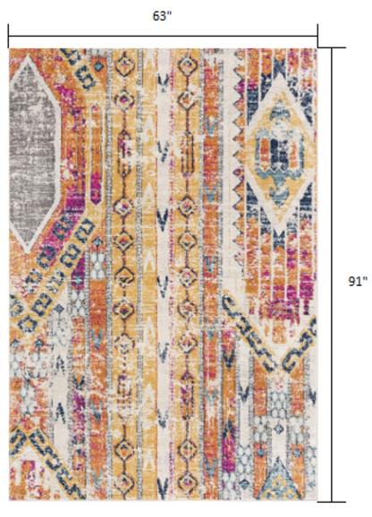 13' Runner Gold and Ivory Southwestern Runner Rug