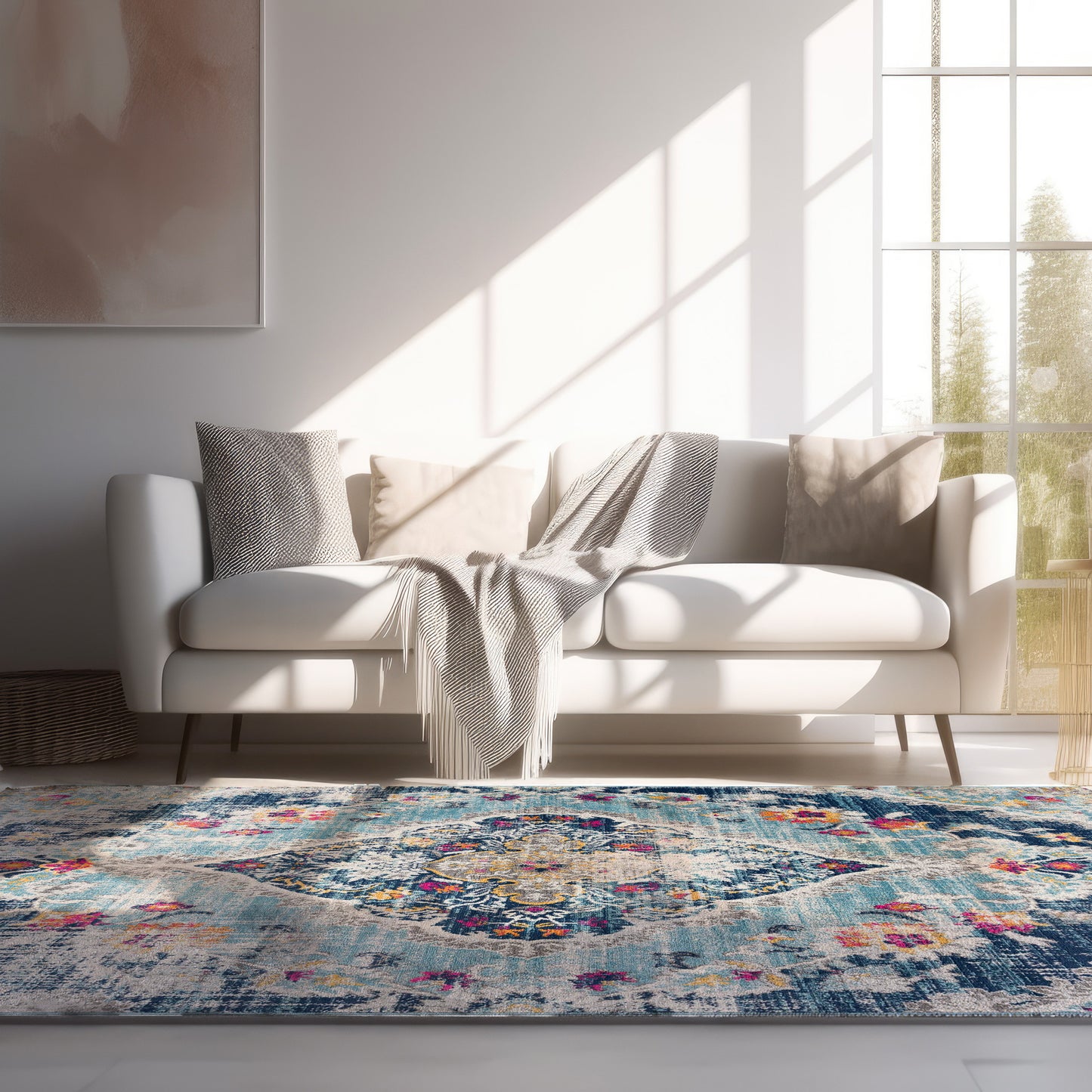 12' X 18' Blue Oriental Washable Non Skid Area Rug