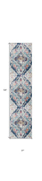 10' Blue And Ivory Medallion Runner Rug