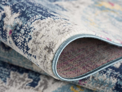 10' Blue And Ivory Medallion Runner Rug