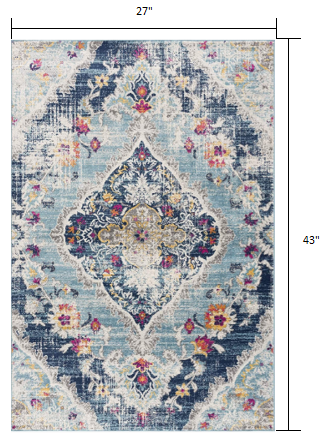 10' Runner Blue and Ivory Medallion Runner Rug