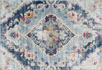 10' Runner Blue and Ivory Medallion Runner Rug