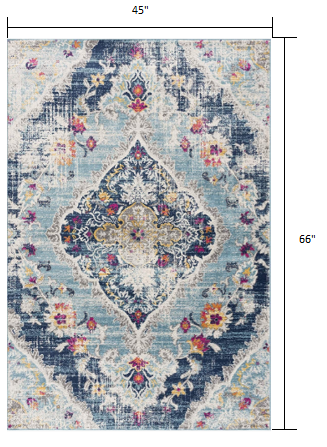 10' Runner Blue and Ivory Medallion Runner Rug