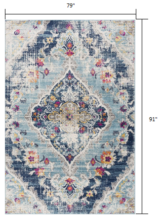 10' Runner Blue and Ivory Medallion Runner Rug