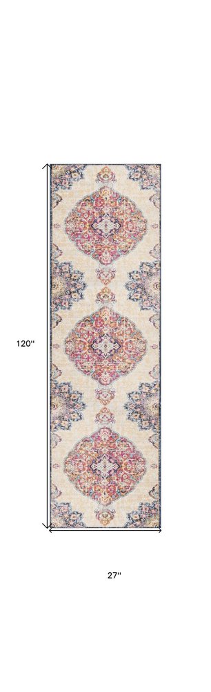 4' X 6' Blue and Beige Medallion Area Rug