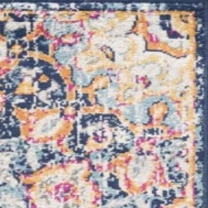 10' Blue And Beige Medallion Runner Rug