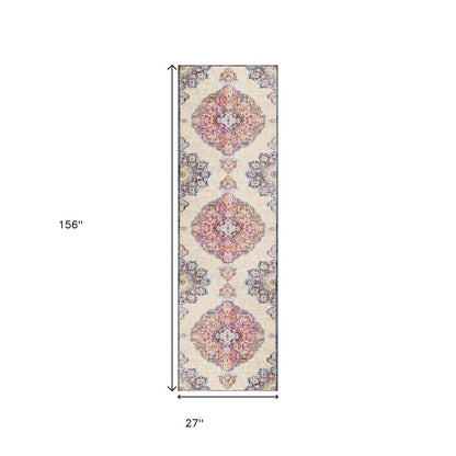 4' X 6' Blue and Beige Medallion Area Rug