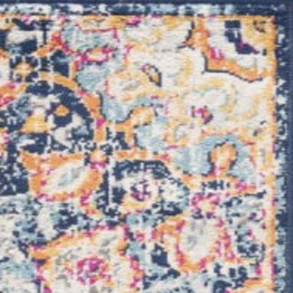 10' Blue And Beige Medallion Runner Rug