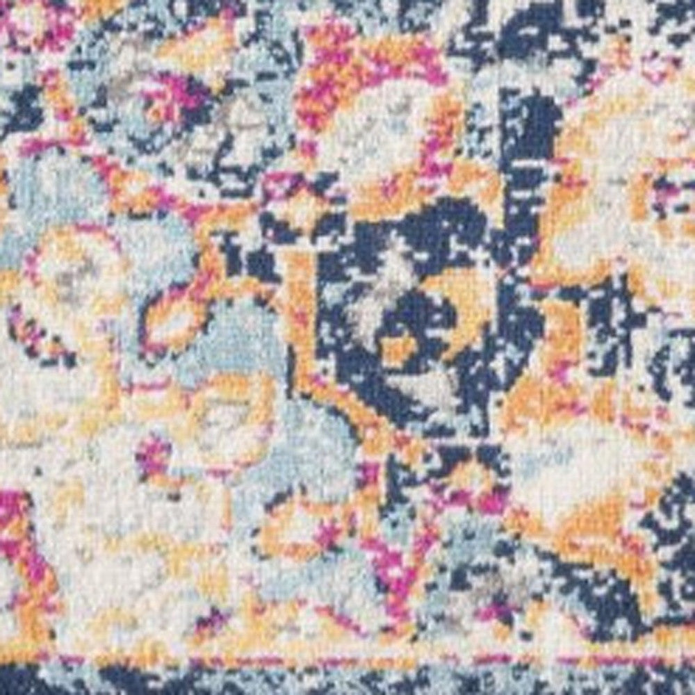 10' Runner Blue and Beige Medallion Runner Rug