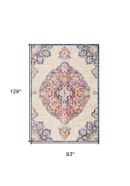 10' Runner Blue and Beige Medallion Runner Rug