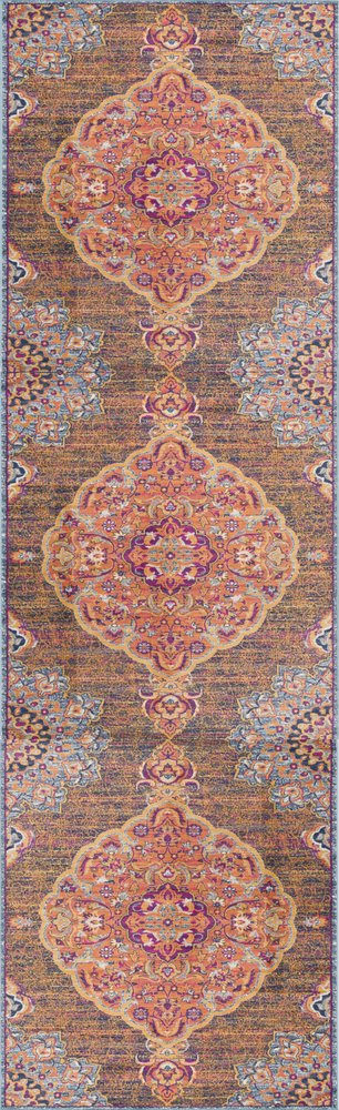 2' X 6' Rustic Orange Medallion Area Rug