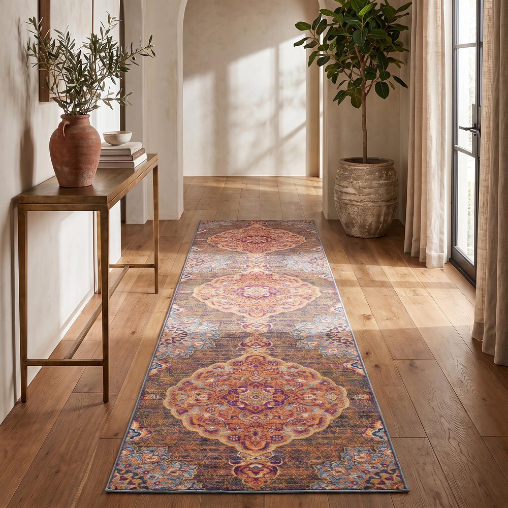 2' X 10' Rustic Orange Medallion Runner Rug